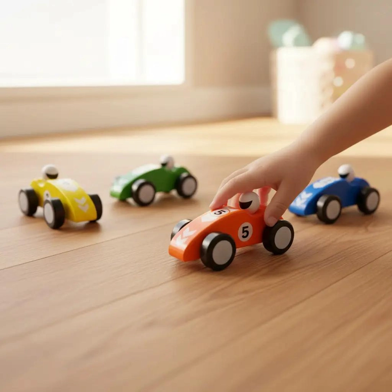 SET DE AUTOS DE CARRERA EN MADERA PARA NIÑOS - 3
