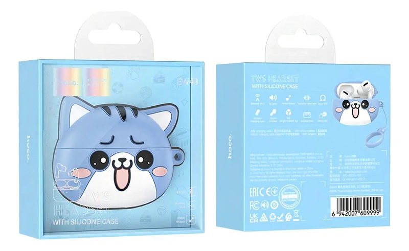 AUDIFONOS BLUETOOTH CON FUNDA DE GATO AZUL - 4