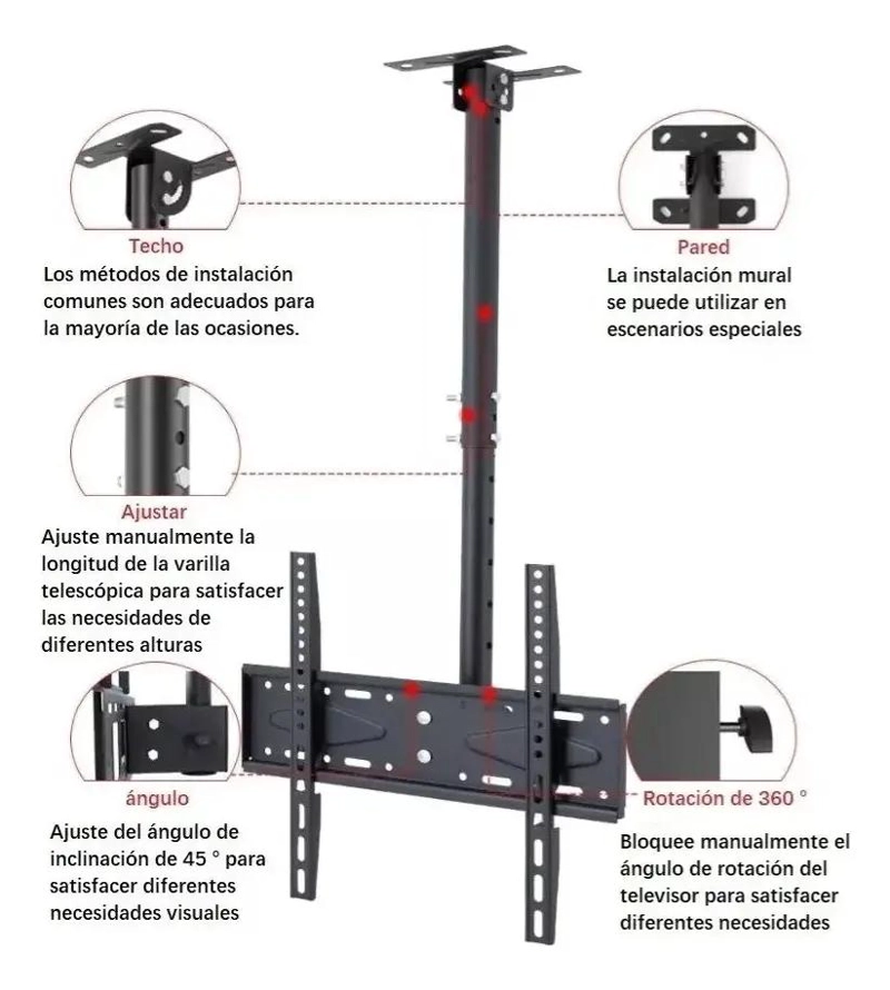 SOPORTE DE TECHO PARA TV 26 A 60 PULGADAS AJUSTABLE 360° - 5