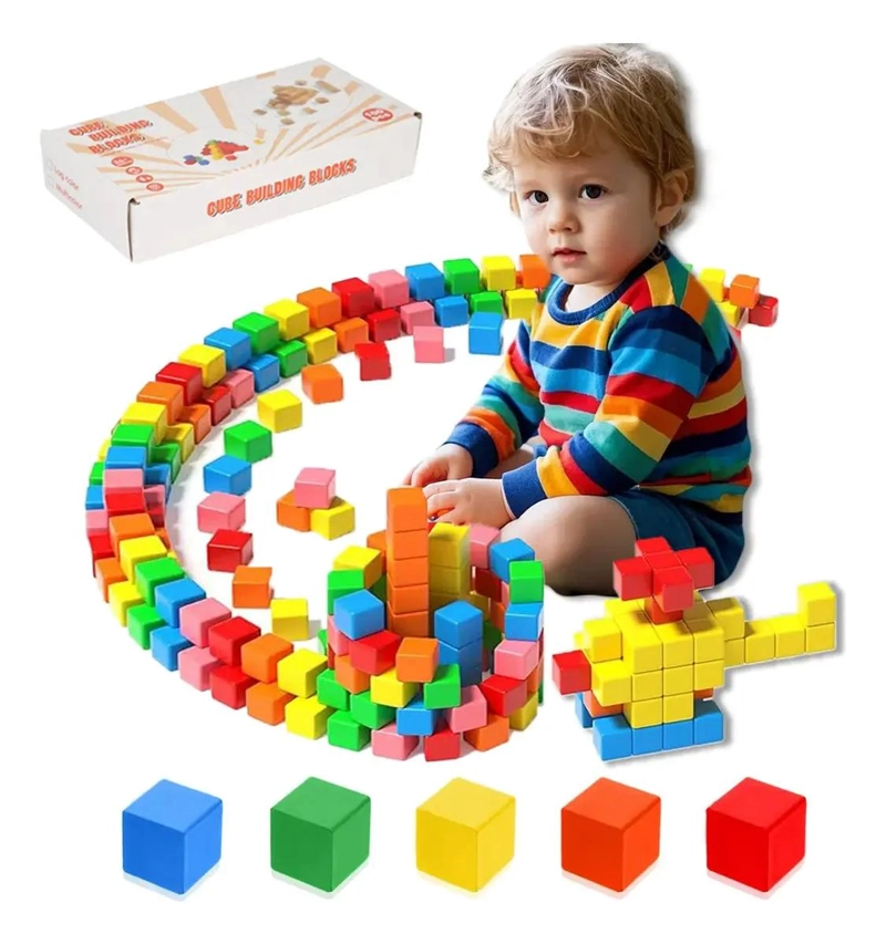 100 BLOQUES DE MADERA CUADRADOS PARA NIÑOS - 1
