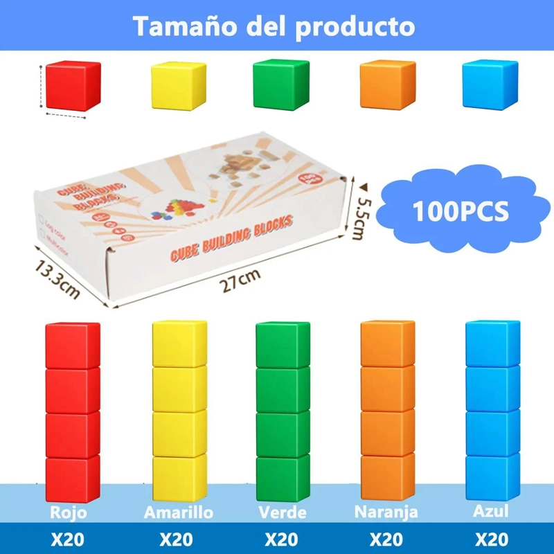 100 BLOQUES DE MADERA CUADRADOS PARA NIÑOS - 2