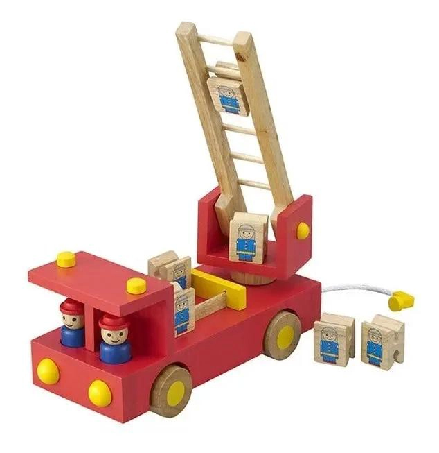 JUGUETE DIDACTICO CAMION DE BOMBEROS DE MADERA CON RUEDAS - 1