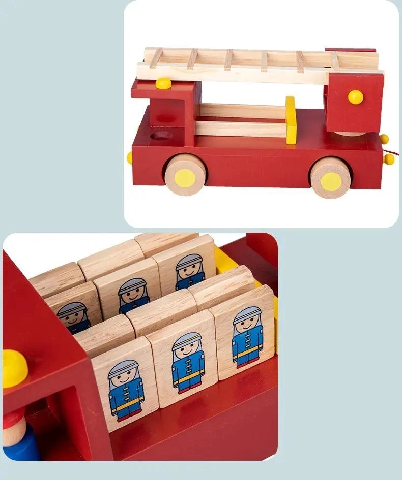 JUGUETE DIDACTICO CAMION DE BOMBEROS DE MADERA CON RUEDAS - 3