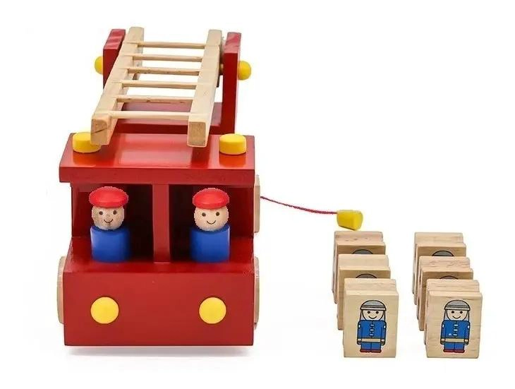 JUGUETE DIDACTICO CAMION DE BOMBEROS DE MADERA CON RUEDAS - 4