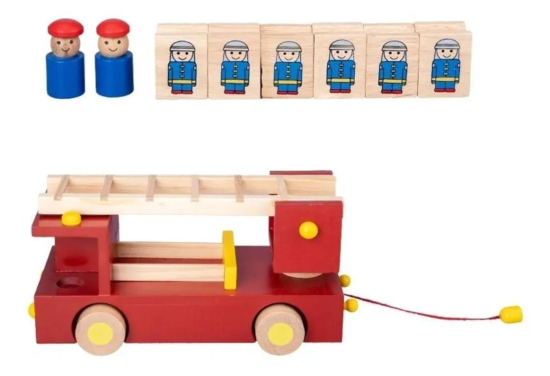 JUGUETE DIDACTICO CAMION DE BOMBEROS DE MADERA CON RUEDAS - 5