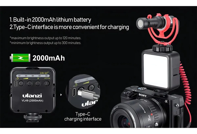 FOCO LED PORTATIL PARA CAMARA Y CELULAR 2000MAH - 3