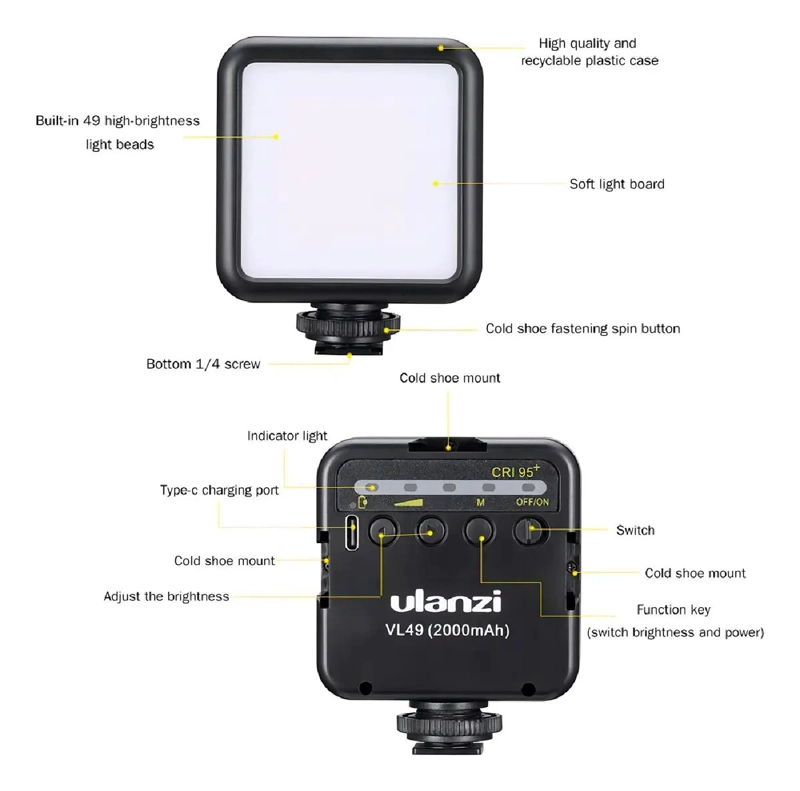 FOCO LED PORTATIL PARA CAMARA Y CELULAR 2000MAH - 5