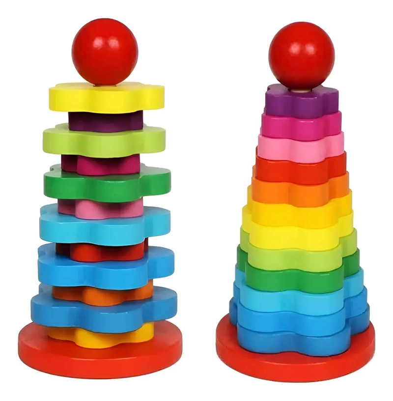 TORRE APILABLE DE MADERA CON COLORES ARCOIRIS PARA NIÑOS - 1