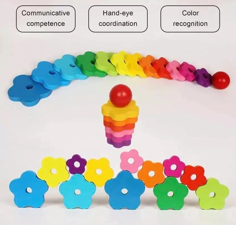 TORRE APILABLE DE MADERA CON COLORES ARCOIRIS PARA NIÑOS - 2