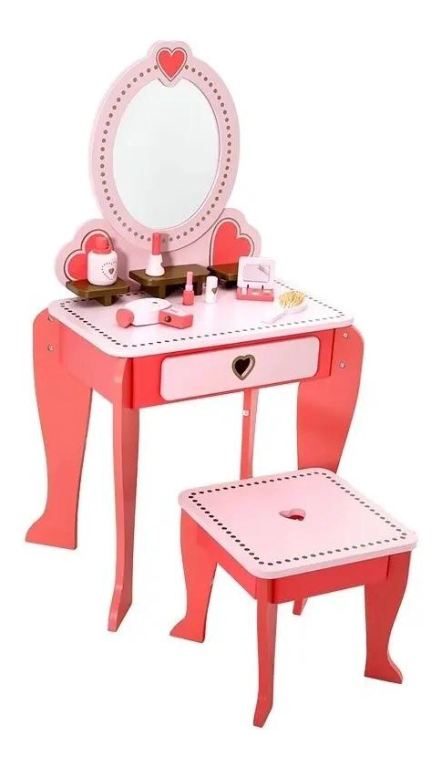 TOCADOR INFANTIL DE MADERA PARA NIÑAS COLOR ROSA - 1