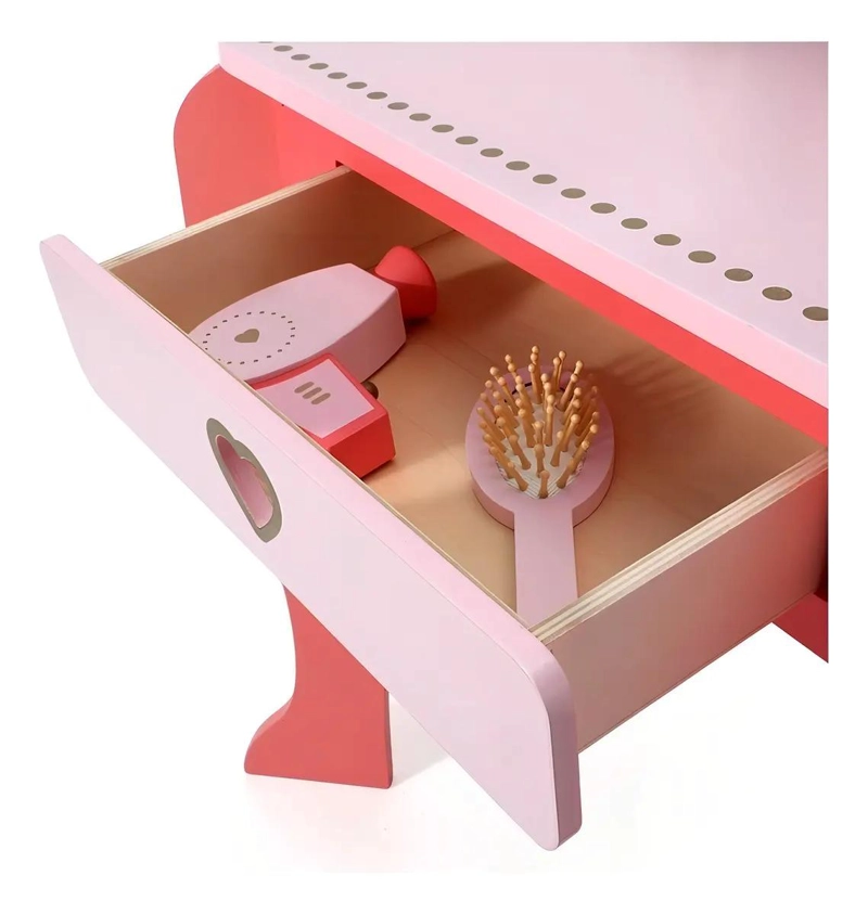 TOCADOR INFANTIL DE MADERA PARA NIÑAS COLOR ROSA - 2