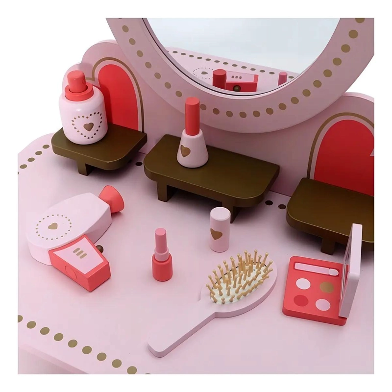 TOCADOR INFANTIL DE MADERA PARA NIÑAS COLOR ROSA - 3