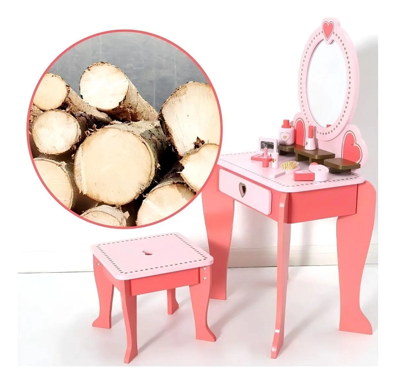 TOCADOR INFANTIL DE MADERA PARA NIÑAS COLOR ROSA - 4
