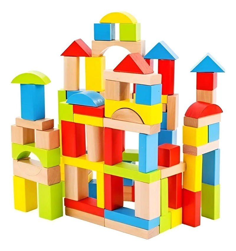 BALDE DE BLOQUES DE CONSTRUCCION DE MADERA PARA NIÑOS - 1