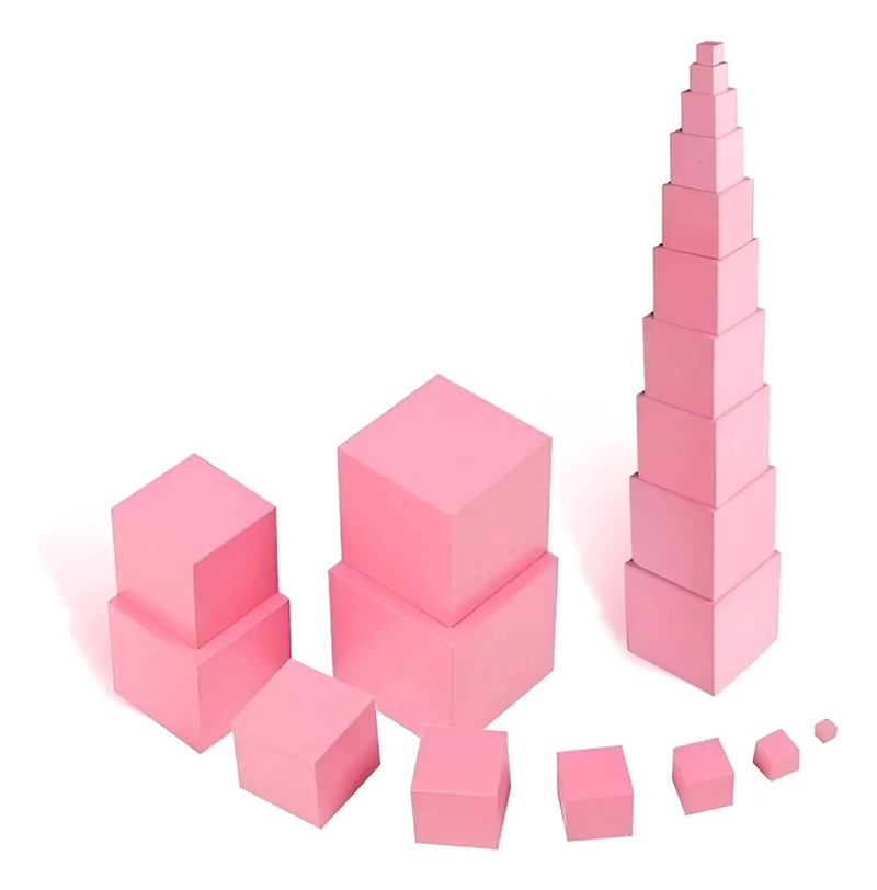 TORRE MONTESSORI DE MADERA ROSA PARA NIÑOS - 1