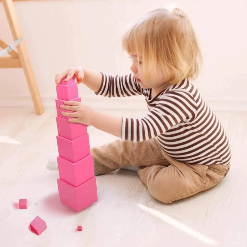 TORRE MONTESSORI DE MADERA ROSA PARA NIÑOS - 4