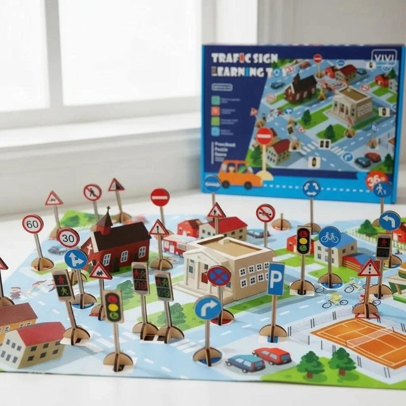 JUEGO DE SEÑALES DE TRAFICO 3D DE MADERA PARA NIÑOS 24 PZ - 1