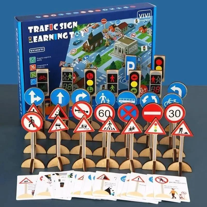 JUEGO DE SEÑALES DE TRAFICO 3D DE MADERA PARA NIÑOS 24 PZ - 2