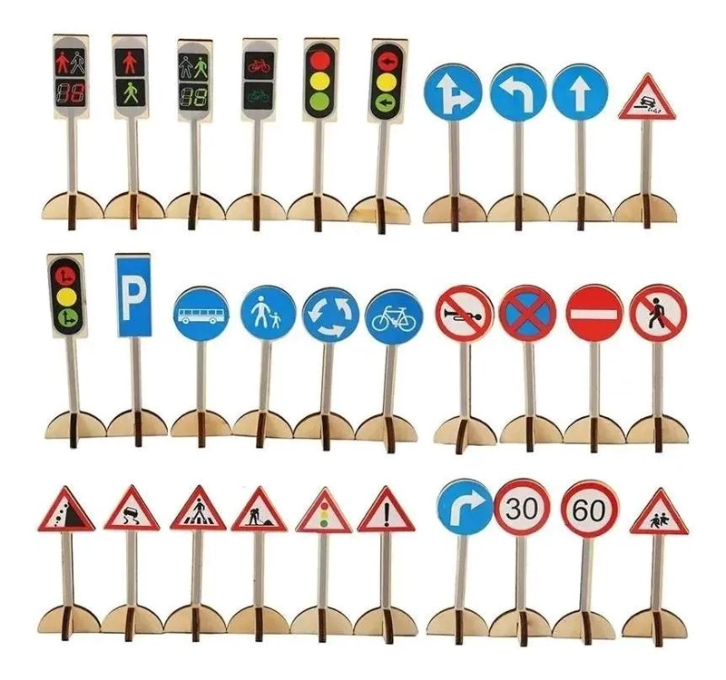 JUEGO DE SEÑALES DE TRAFICO 3D DE MADERA PARA NIÑOS 24 PZ - 3