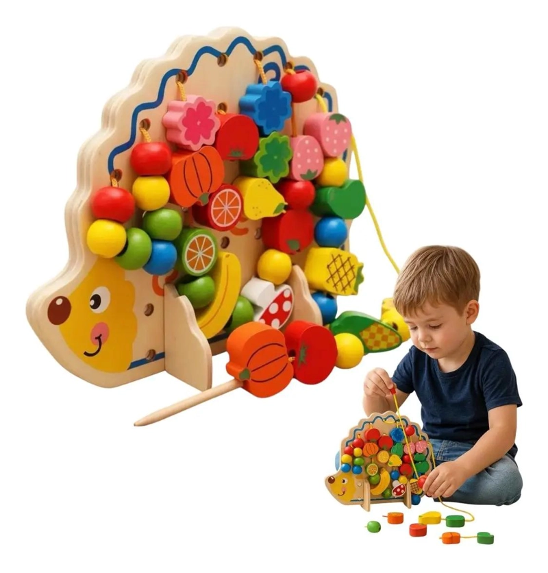 JUEGO DE ENHEBRAR Y ENSARTAR ERIZO DE MADERA - 1