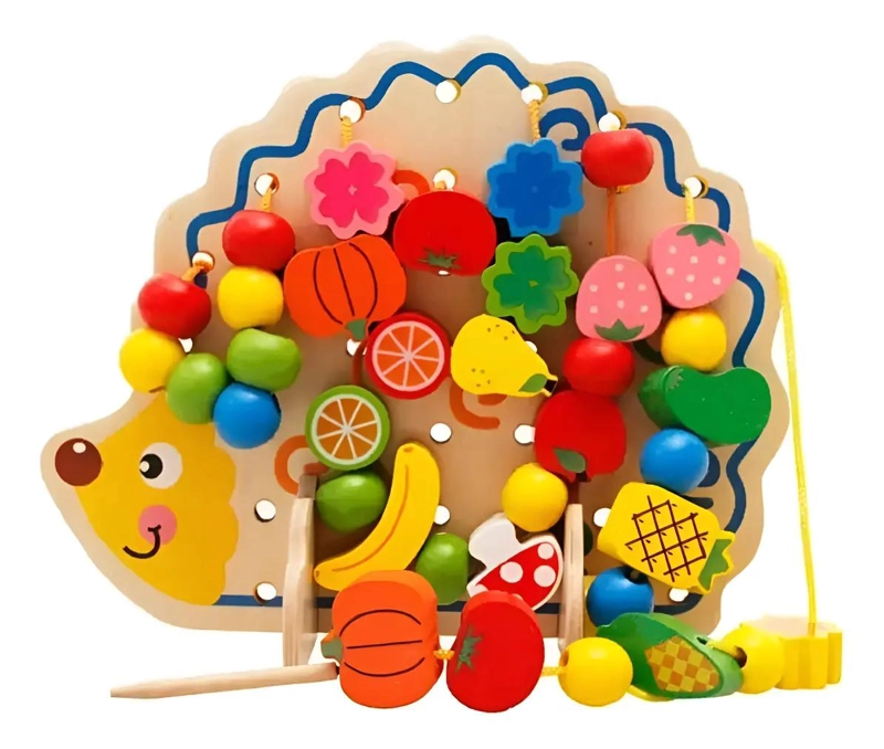 JUEGO DE ENHEBRAR Y ENSARTAR ERIZO DE MADERA - 2