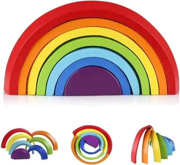 JUGUETE DIDACTICO DE MADERA CON BLOQUES ARCOIRIS - 1