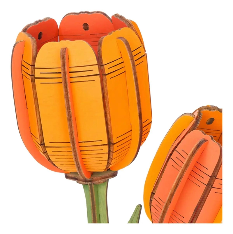 FLOR TULIPAN NARANJA DE MADERA ARMABLE 76 PIEZAS - 4