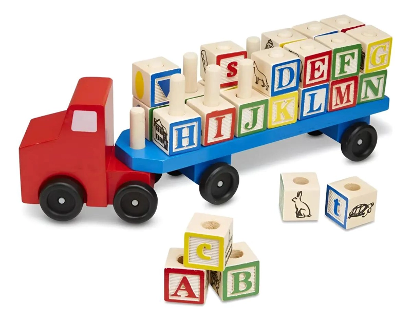 CAMION DE MADERA CON BLOQUES DE CONSTRUCCION Y LETRAS - 1