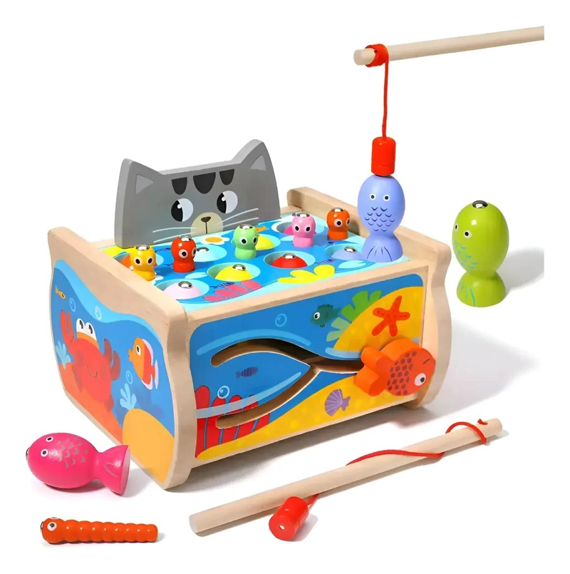 JUGUETE DIDACTICO GATITO CON PESCA DE GUSANOS Y PECES - 1