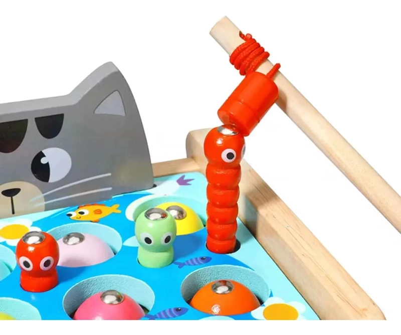 JUGUETE DIDACTICO GATITO CON PESCA DE GUSANOS Y PECES - 2