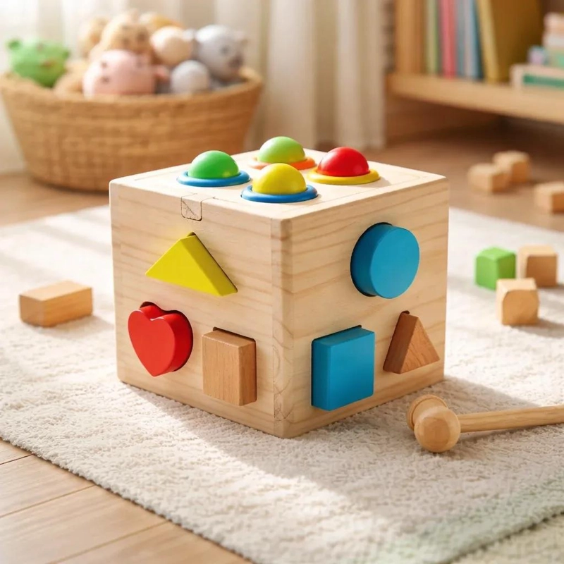 CUBO DE ENCAJE DE MADERA DIDACTICO PARA BEBE S - 3