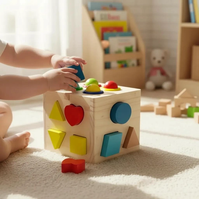 CUBO DE ENCAJE DE MADERA DIDACTICO PARA BEBE S - 4