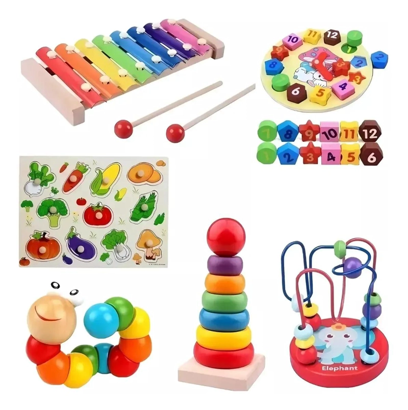 PACK 6 JUGUETES DIDACTICOS DE MADERA MONTESSORI PARA NIÑ - 1