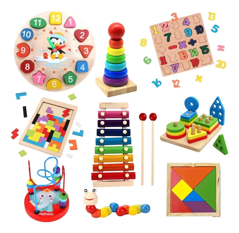 SET DE 10 JUGUETES DIDACTICOS DE MADERA MONTESSORI - 1