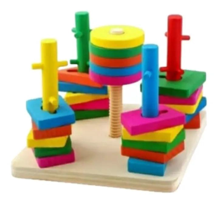 TORRE DE CUBOS DE ENCAJE Y JUEGO DE PESCA DE MADERA - 5