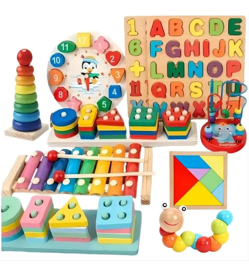 PACK 10 JUGUETES DIDACTICOS DE MADERA PARA NIÑOS - 1
