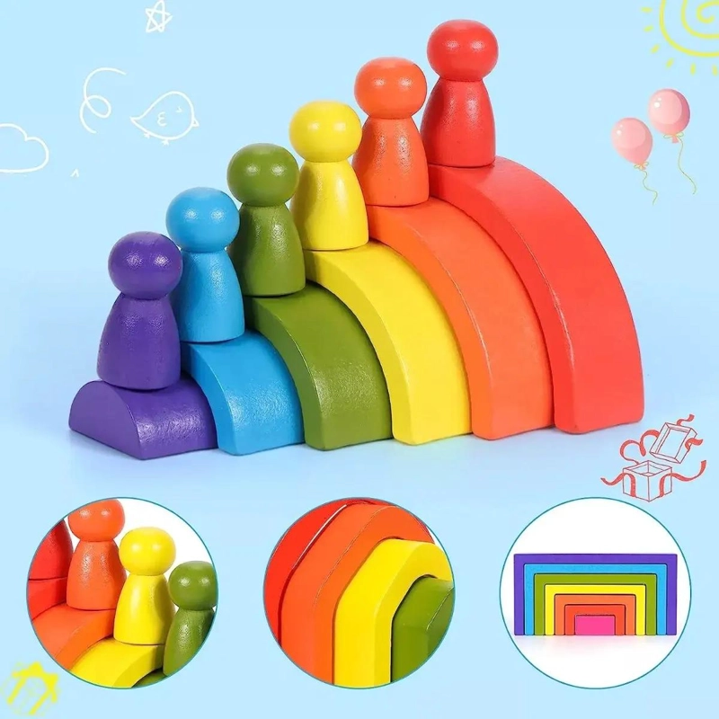 JUGUETE APILABLE DE BLOQUES DE MADERA ARCOIRIS - 2