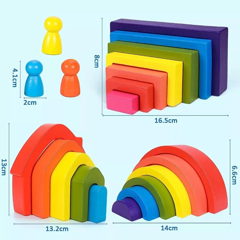 JUGUETE APILABLE DE BLOQUES DE MADERA ARCOIRIS - 3