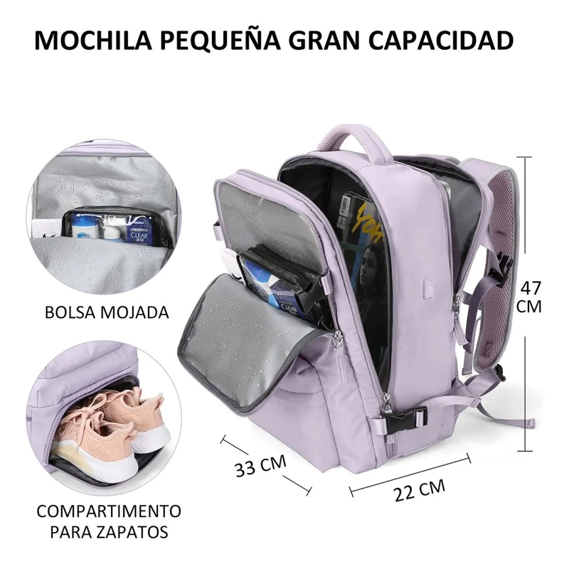 MOCHILA DE VIAJE GRAN CAPACIDAD COLOR VIOLETA - 2