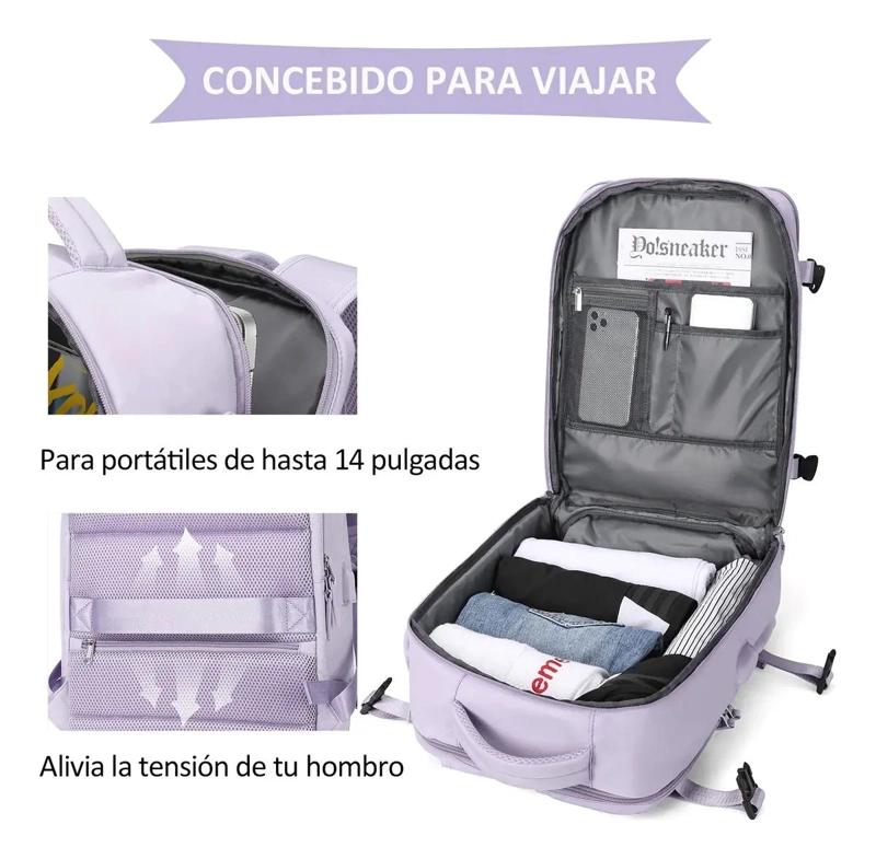 MOCHILA DE VIAJE GRAN CAPACIDAD COLOR VIOLETA - 3