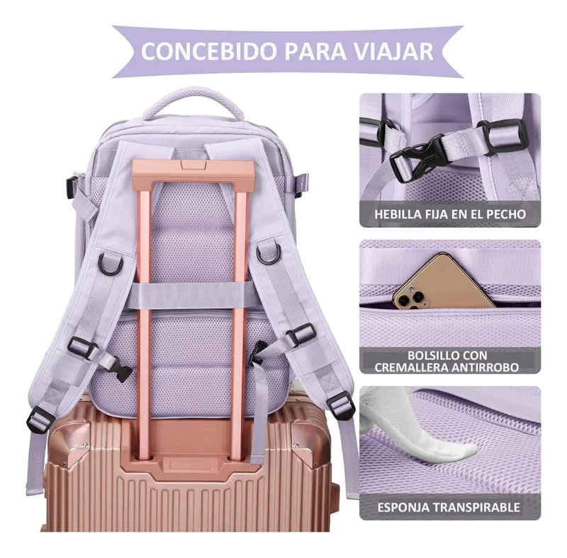 MOCHILA DE VIAJE GRAN CAPACIDAD COLOR VIOLETA - 4