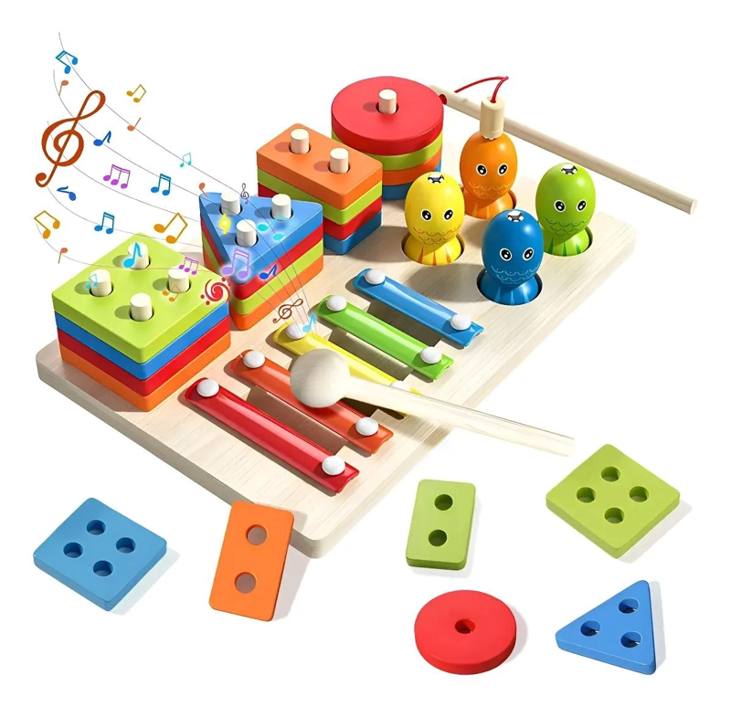 JUGUETE MONTESSORI 3 EN 1 DE MADERA PARA CLASIFICAR Y API - 1