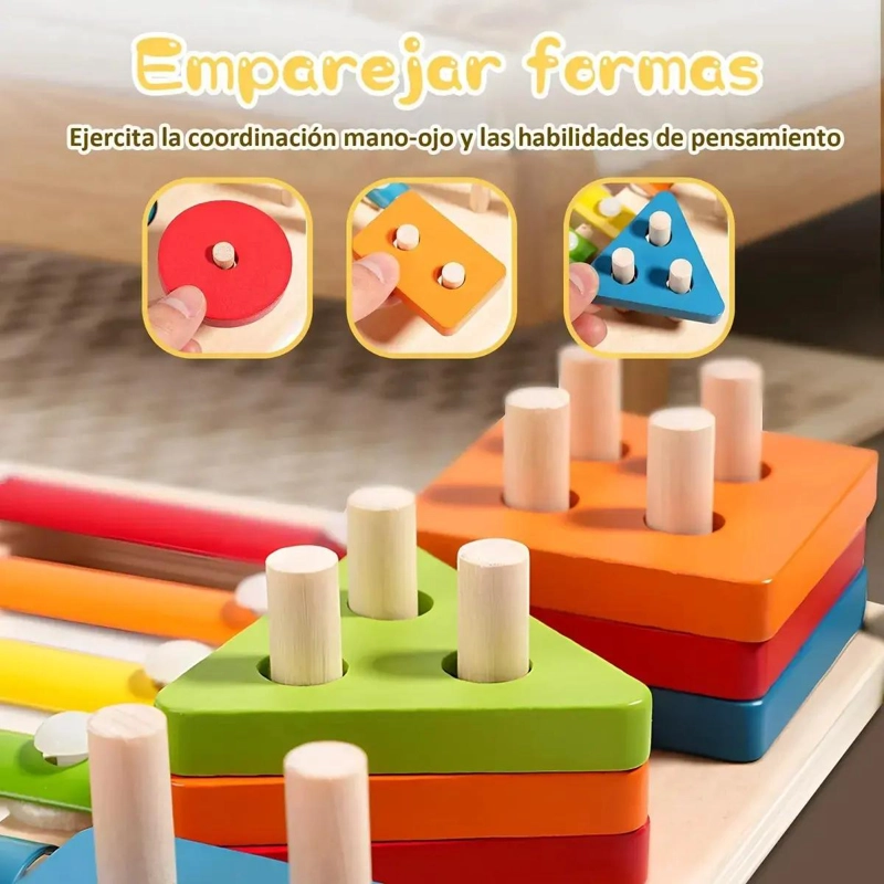 JUGUETE MONTESSORI 3 EN 1 DE MADERA PARA CLASIFICAR Y API - 2