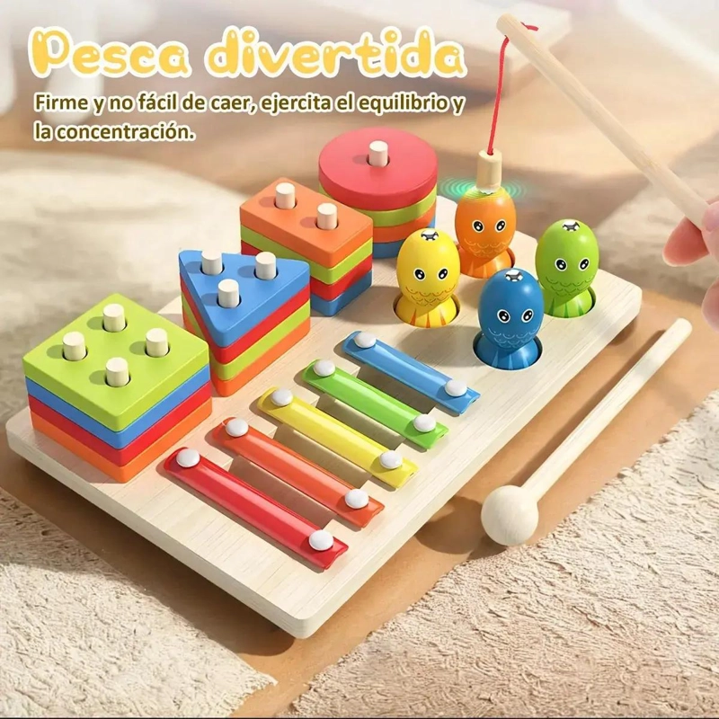 JUGUETE MONTESSORI 3 EN 1 DE MADERA PARA CLASIFICAR Y API - 3