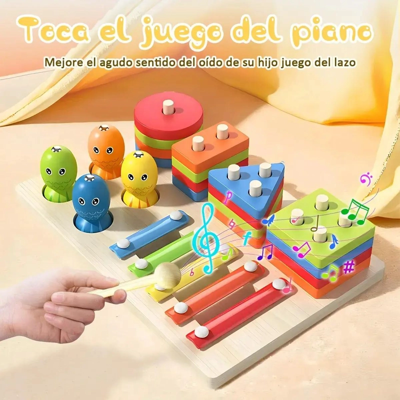 JUGUETE MONTESSORI 3 EN 1 DE MADERA PARA CLASIFICAR Y API - 4
