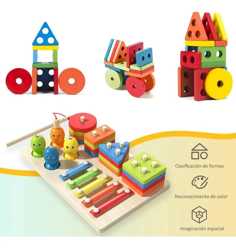 JUGUETE MONTESSORI 3 EN 1 DE MADERA PARA CLASIFICAR Y API - 5