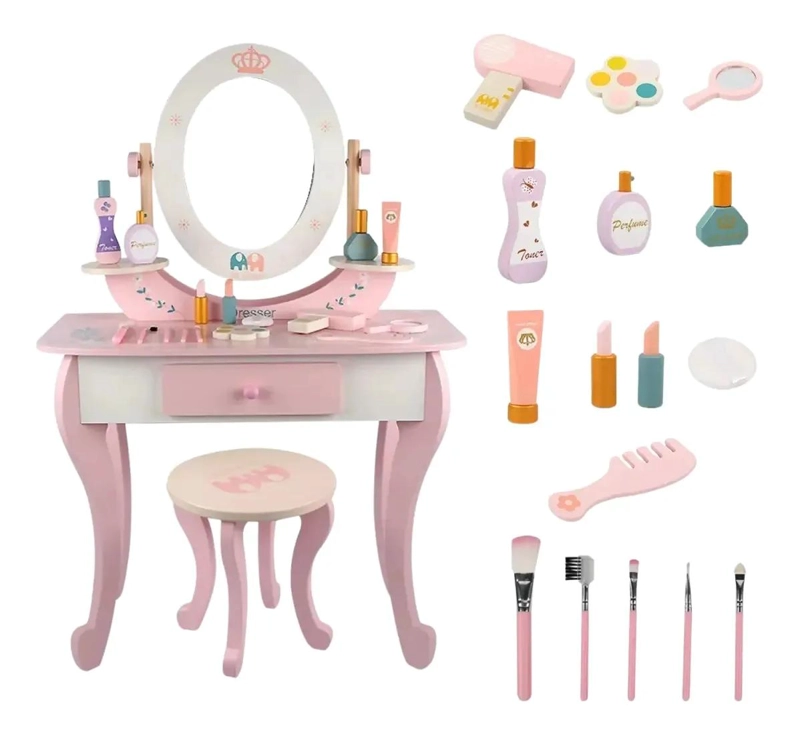 TOCADOR DE MADERA PARA NIÑA CON SET DE MAQUILLAJE - 1