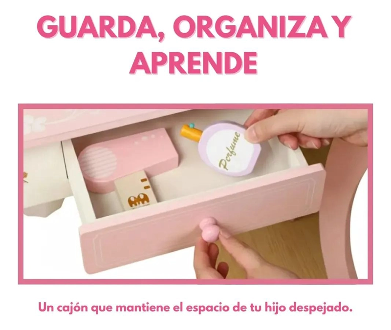 TOCADOR DE MADERA PARA NIÑA CON SET DE MAQUILLAJE - 5