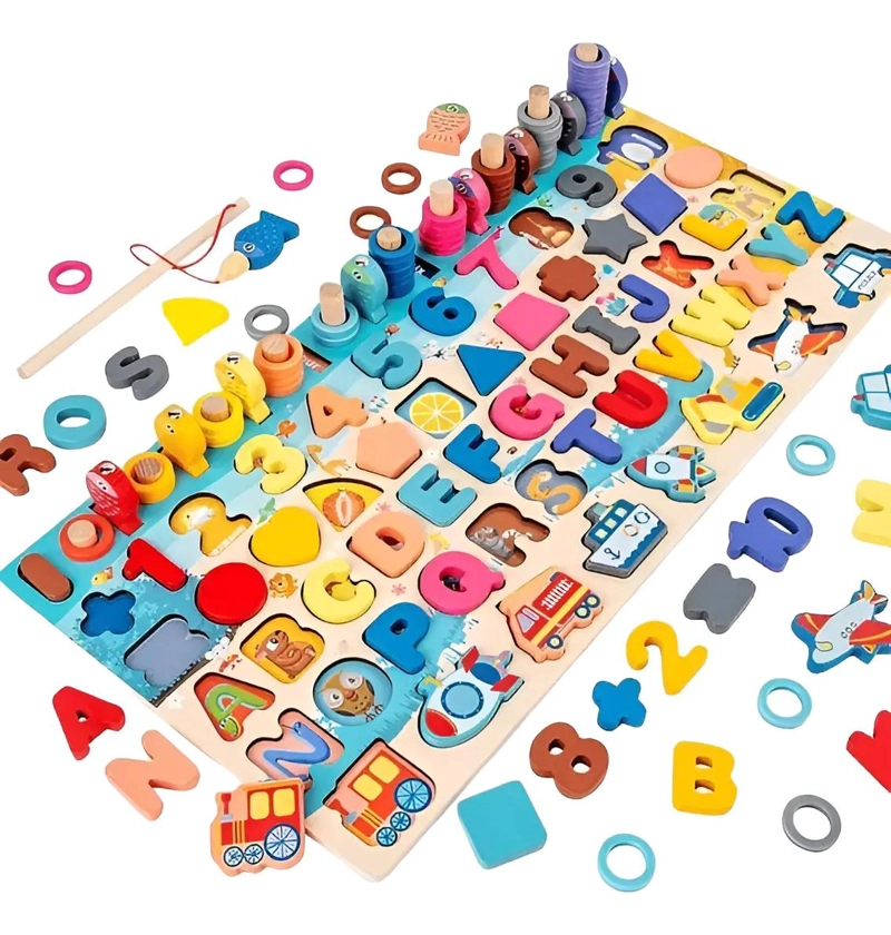 JUGUETE MONTESSORI 7 EN 1 DE MADERA CON PESCA Y NUMEROS - 1