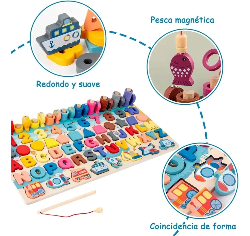 JUGUETE MONTESSORI 7 EN 1 DE MADERA CON PESCA Y NUMEROS - 4